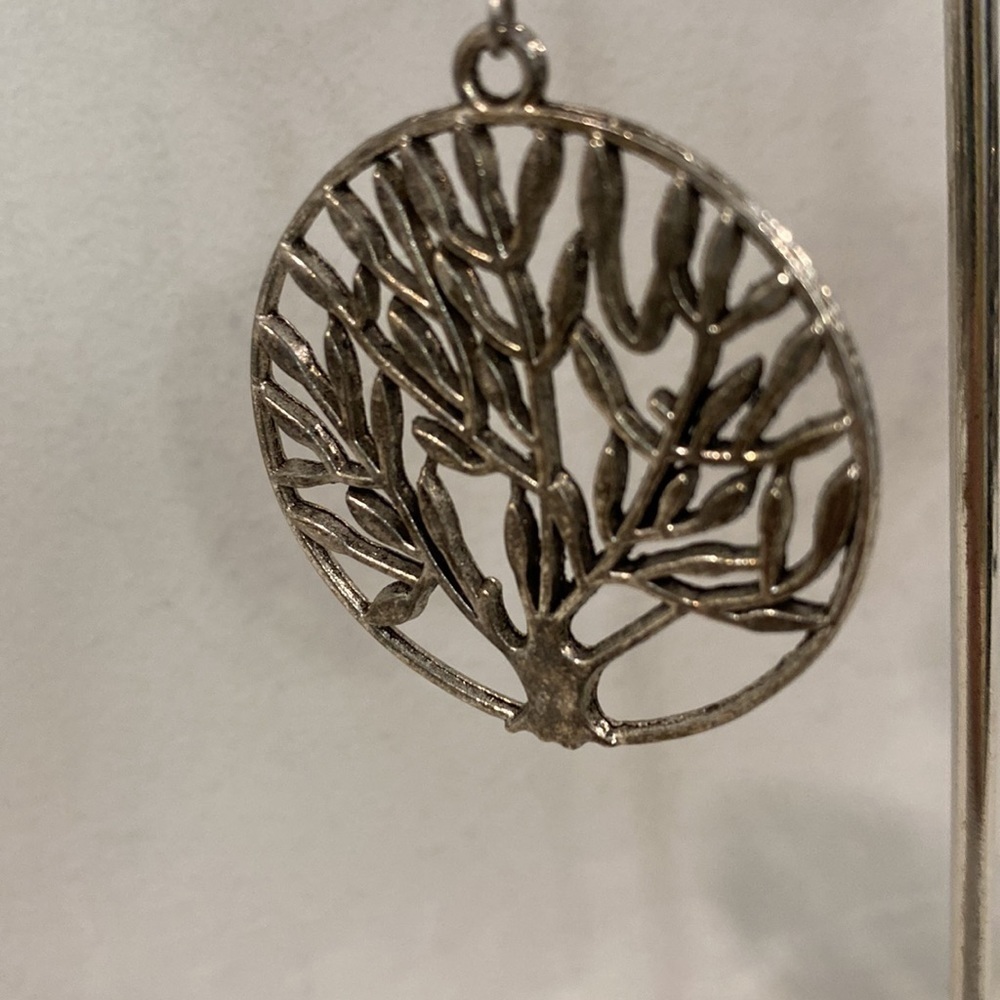 Metal Circle Tree Drop Earrings - Picture 2 of 7